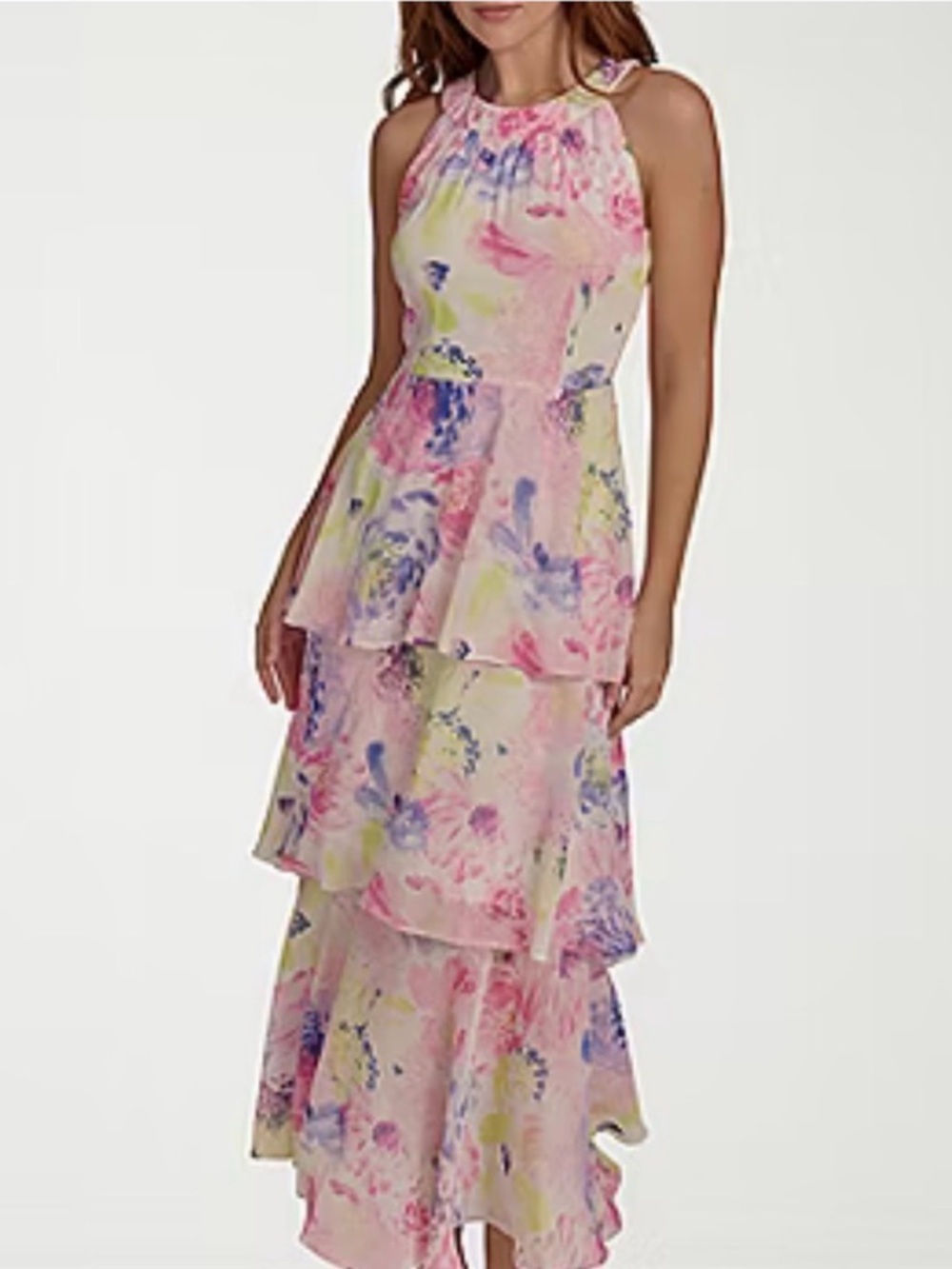 Marc New York Pink Floral Tiered Halter Maxi Dress Size 2